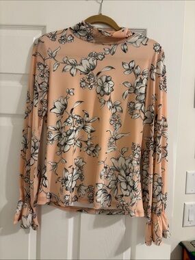 Floral Mock Neck Long Sleeve Top - Peach